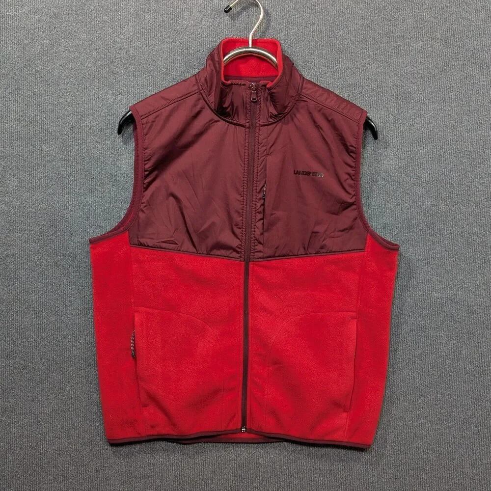 Lands End Fleece Vest Mens Medium 38-40 Full Zip Layer Pockets Maroon Red Hiking